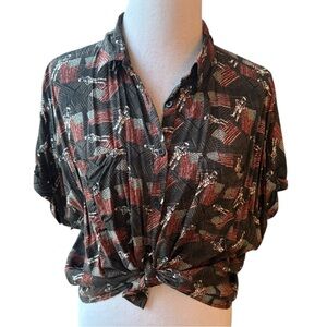 LULAROE AMY A Dolman Button Down Cropped Blouse with Capped Sleeves Size Medium